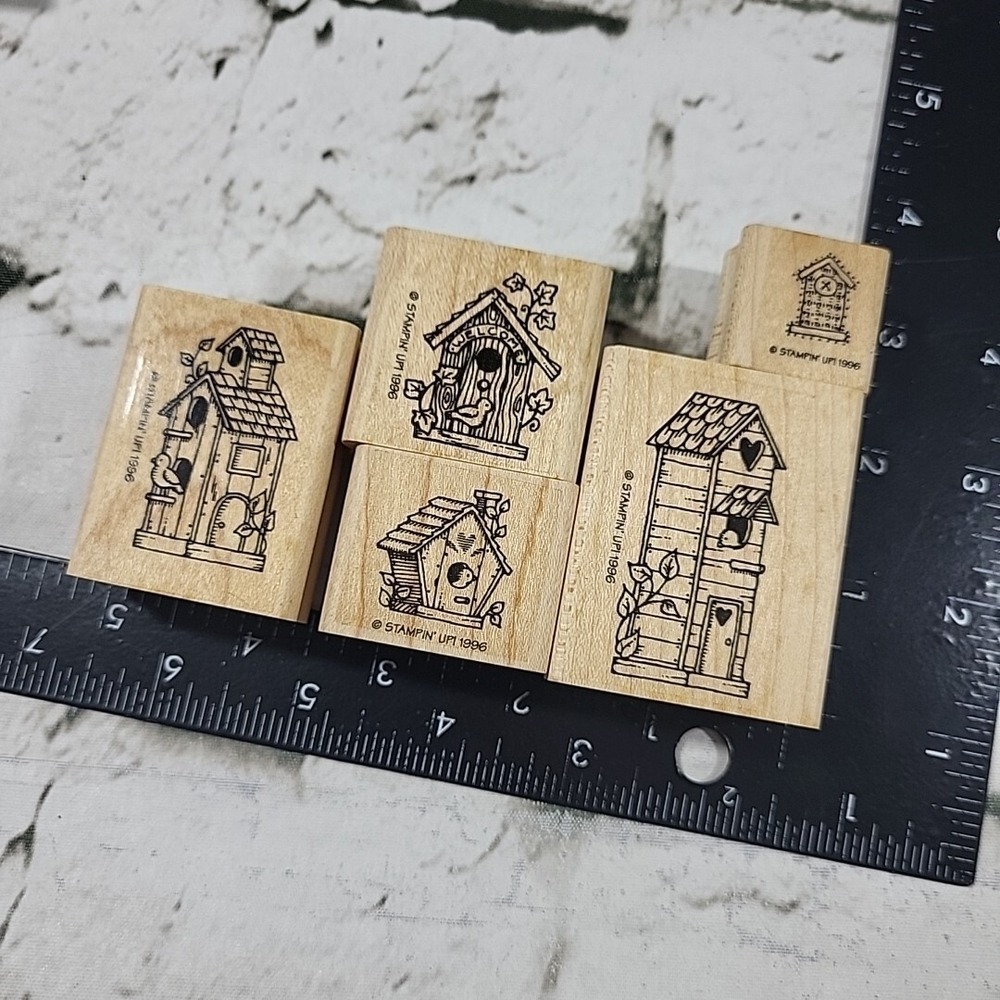 Stampin' Up! Mini Birdhouses Rubber Stamp Set Of 5 Vintage 1996 Crafts - Picture 9 of 9